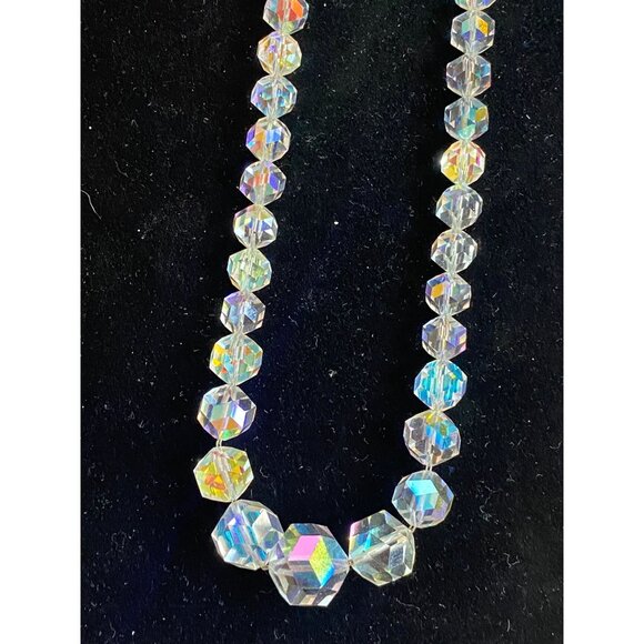 16" Necklace Vintage Faceted Crystal with AB Aurora Borealis Finish Jewelry - Picture 7 of 7
